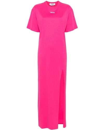 MSGM Vestido estilo camiseta con logo estampado - Rosa