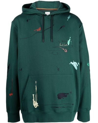 Paul Smith Embroidered Paint-splatter Cotton Hoodie - Green