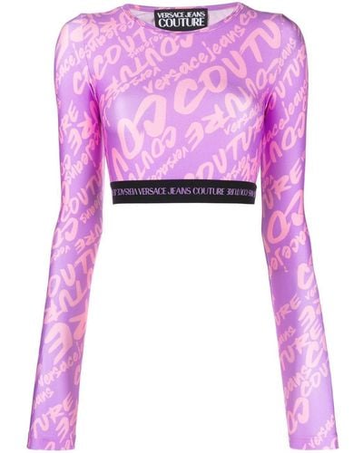 Versace Jeans Couture Top corto con logo - Rosa
