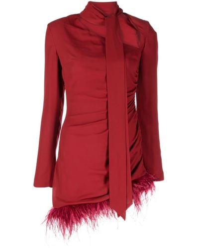 De La Vali Avenue Feather-trim Minidress - Red
