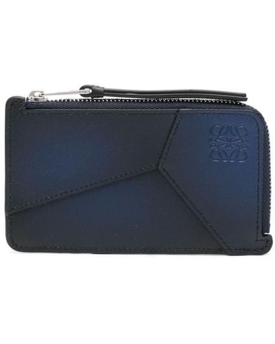 Loewe Anagram-debossed Leather Card Holder - Blue