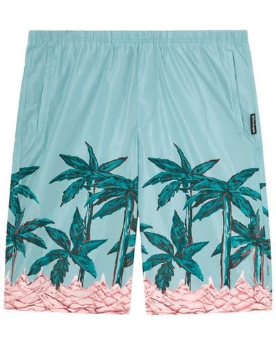 Palm Angels Badeshorts mit Palmen-Print - Grün