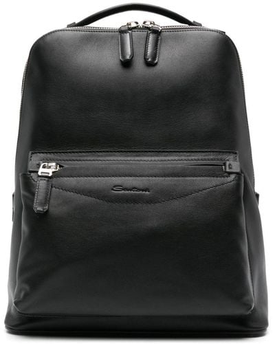 Santoni Logo-debossed Leather Backpack - Black