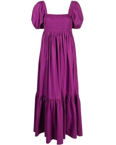 Ganni Smocked Organic Cotton Dress - Purple