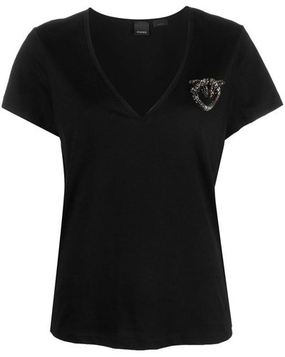 Pinko T-shirt en coton à logo strassé - Noir