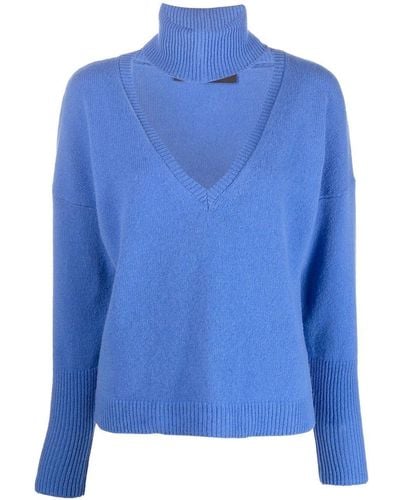 FEDERICA TOSI Detachable-collar V-neck Sweater - Blue