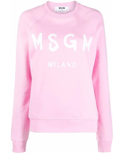 MSGM Logo-print Crew Neck Sweatshirt - Pink