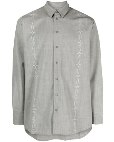Soulland Embroidered-design Long-sleeve Shirt - Grey