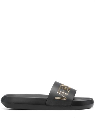 Versace Studded-logo Leather Slides - Black