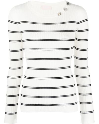 Liu Jo Appliqué-detail Striped Sweatshirt - White