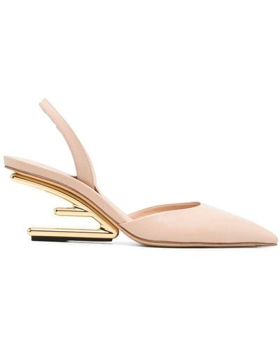 Fendi First Leather Slingback Court Shoes - Natural