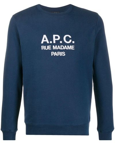 A.P.C. Sweat-shirt en coton à logo brodé - Bleu
