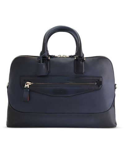 Santoni Leather Laptop Bag - Blue