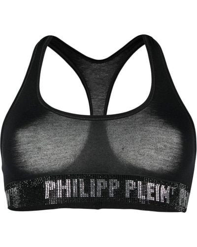 Philipp Plein Logo-embellished Cotton Sports Bra - Black