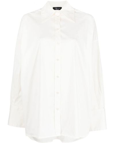Blumarine Logo-embroidered Drop-shoulder Shirt - White