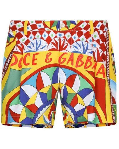 Dolce & Gabbana Short Swim Trunks With Carretto Print - Orange