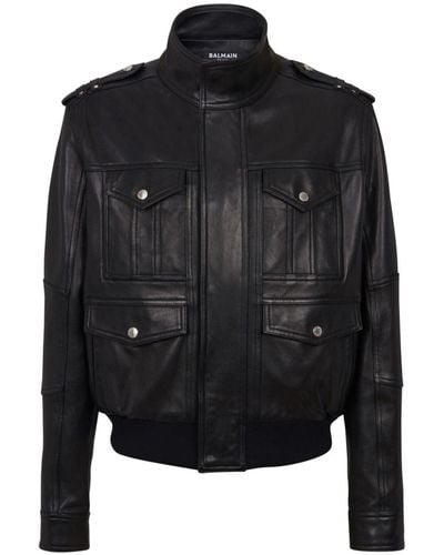 Balmain Long-sleeve leather jacket - Schwarz
