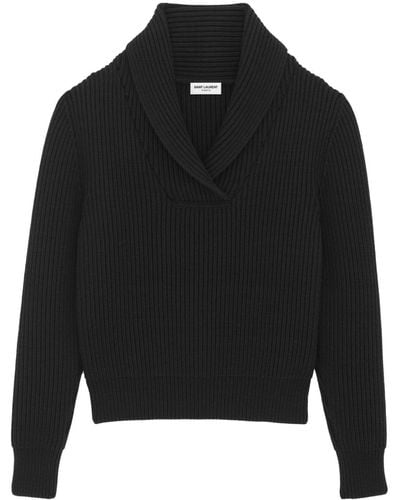 Saint Laurent Shawl-collar Wool Sweater - Black