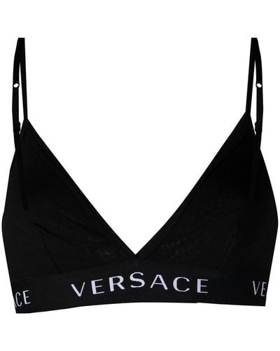Versace Logo Tape Triangle Bra - Women's - Cotton/polyamide/polyesterspandex/elastanespandex/elastanerubber - Black