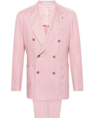 Tagliatore Doppelreihiger Anzug aus Leinen - Pink