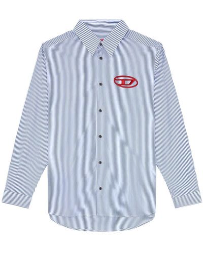 DIESEL Embroidered-logo Striped Poplin Shirt - Blue