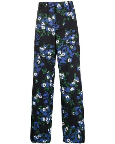 Plan C Pantalones con estampado floral - Azul