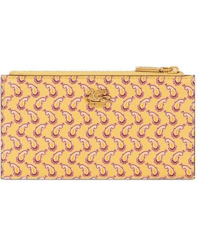 Etro Micro Paisley-print Leather Wallet - Natural