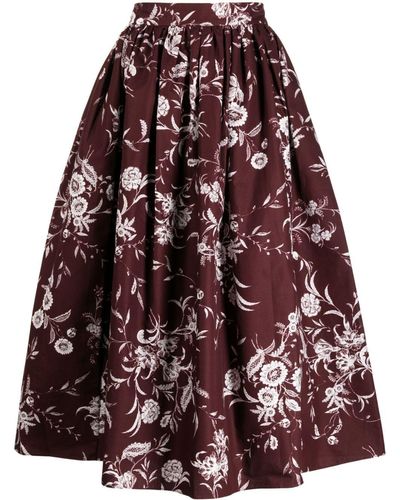 Erdem Floral-print Faille Midi Skirt - Red