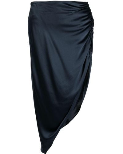 Michelle Mason Asymmetric Ruched Silk Skirt - Blue