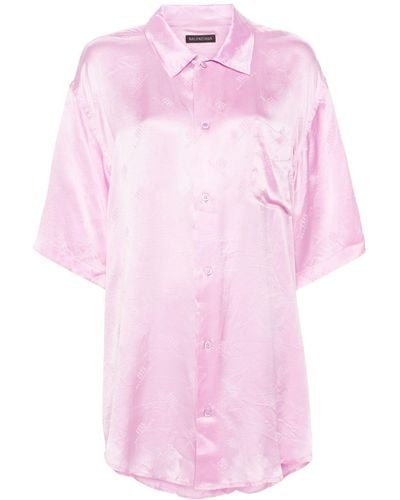 Balenciaga Logo-jacquard Silk Shirt - Pink