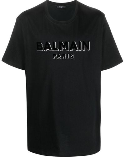 Balmain メタリック フロックロゴ Tシャツ - ブラック