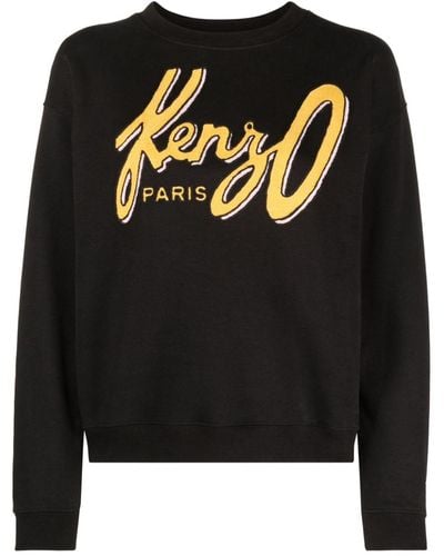 KENZO Fleece-Sweatshirt mit Logo-Print - Schwarz