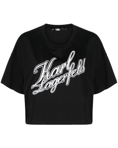 Karl Lagerfeld Cropped T-shirt Met Logoprint - Zwart