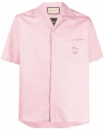 Gucci Logo-embroidered Short-sleeved Shirt - Pink