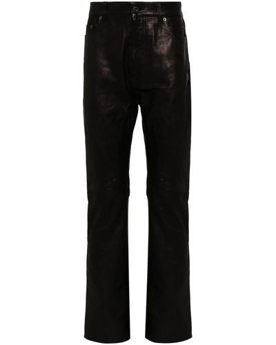 Rick Owens Leather Straight Trousers - Black