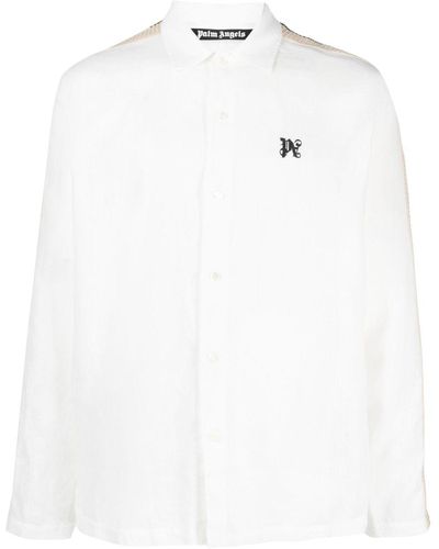 Palm Angels Leinenhemd mit Monogramm-Print - Weiß
