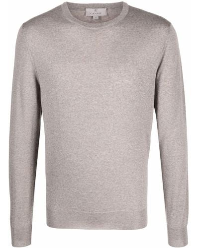 Canali Taupe Merino Wool Crew Neck Jumper - Natural