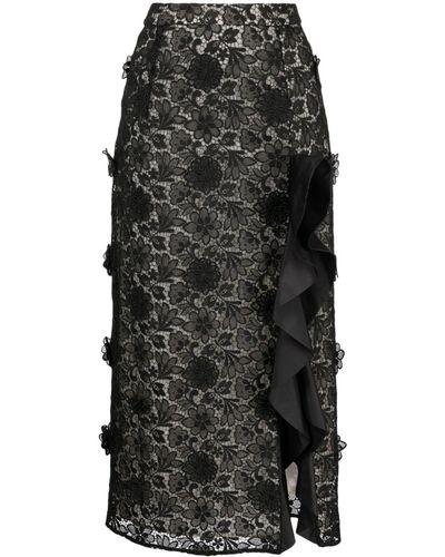 Huishan Zhang Diane Lace-embellished Silk Midi Skirt - Black