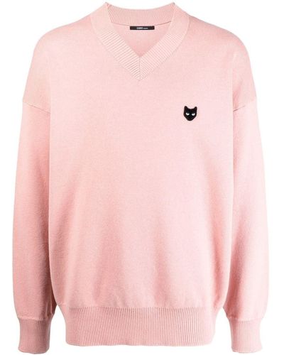 ZZERO BY SONGZIO Panther-patch V-neck Sweater - Pink