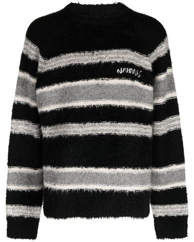 NAHMIAS Logo-embroidered Stripe-pattern Sweatshirt - Black