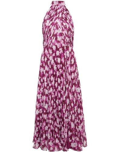 Monique Lhuillier Floral-print Pleated Midi Dress - Purple