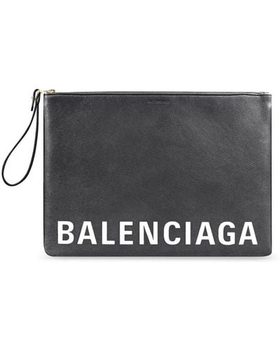 Balenciaga Logo-print Leather Pouch - Gray