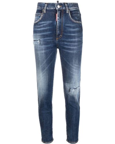 DSquared² Cropped-Jeans in Distressed-Optik - Blau