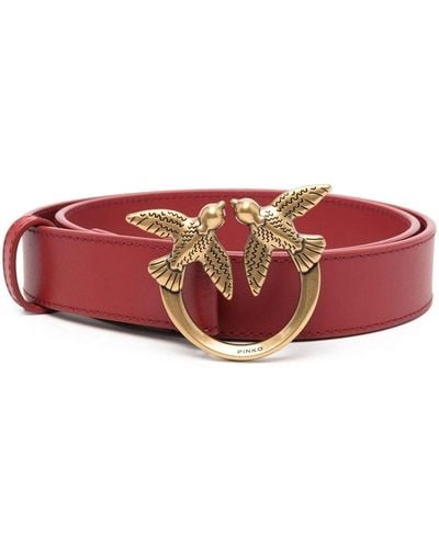 Pinko Love Birds-buckle Leather Belt - Red