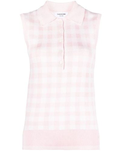 Thom Browne Gingham Silk Knitted Vest - Pink