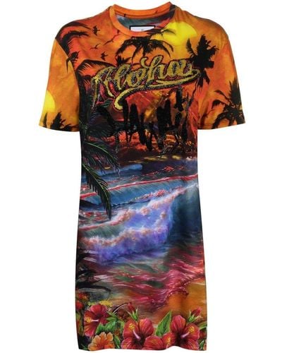 Philipp Plein Abito modello T-shirt con stampa Hawaii - Rosso