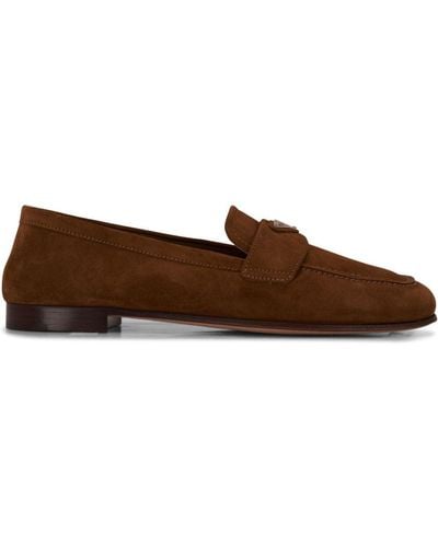 Prada Triangle-logo Suede Loafers - Brown