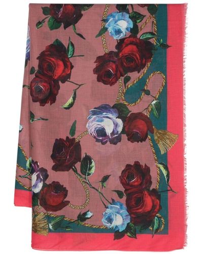 Dolce & Gabbana Georgette-Schal mit Blumen-Print - Rot