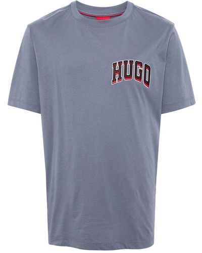 HUGO Embroidered-logo Cotton T-shirt - Blue