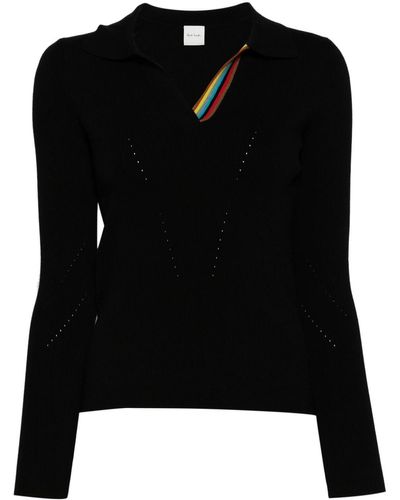 Paul Smith Stripe-trimmed Knitted Polo Shirt - Black